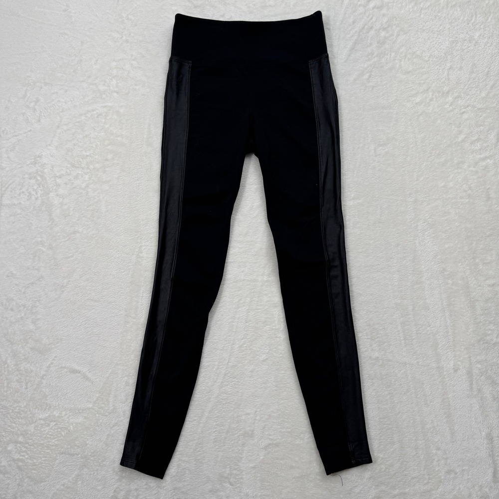 Athleta Leggings Womens XS Black‎ Faux Leather Side Panel Moto High Rise Supplex